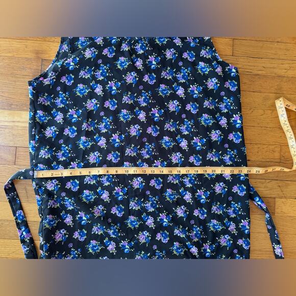 90s Vintage Black Floral Tank Dress with Back Ties - Picture 4 of 6